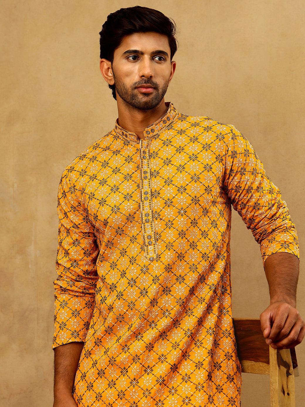Viscose Rayon Embroidered Sequin Kurta Pyjama ( JOKP PJ11W 5127Mustard )