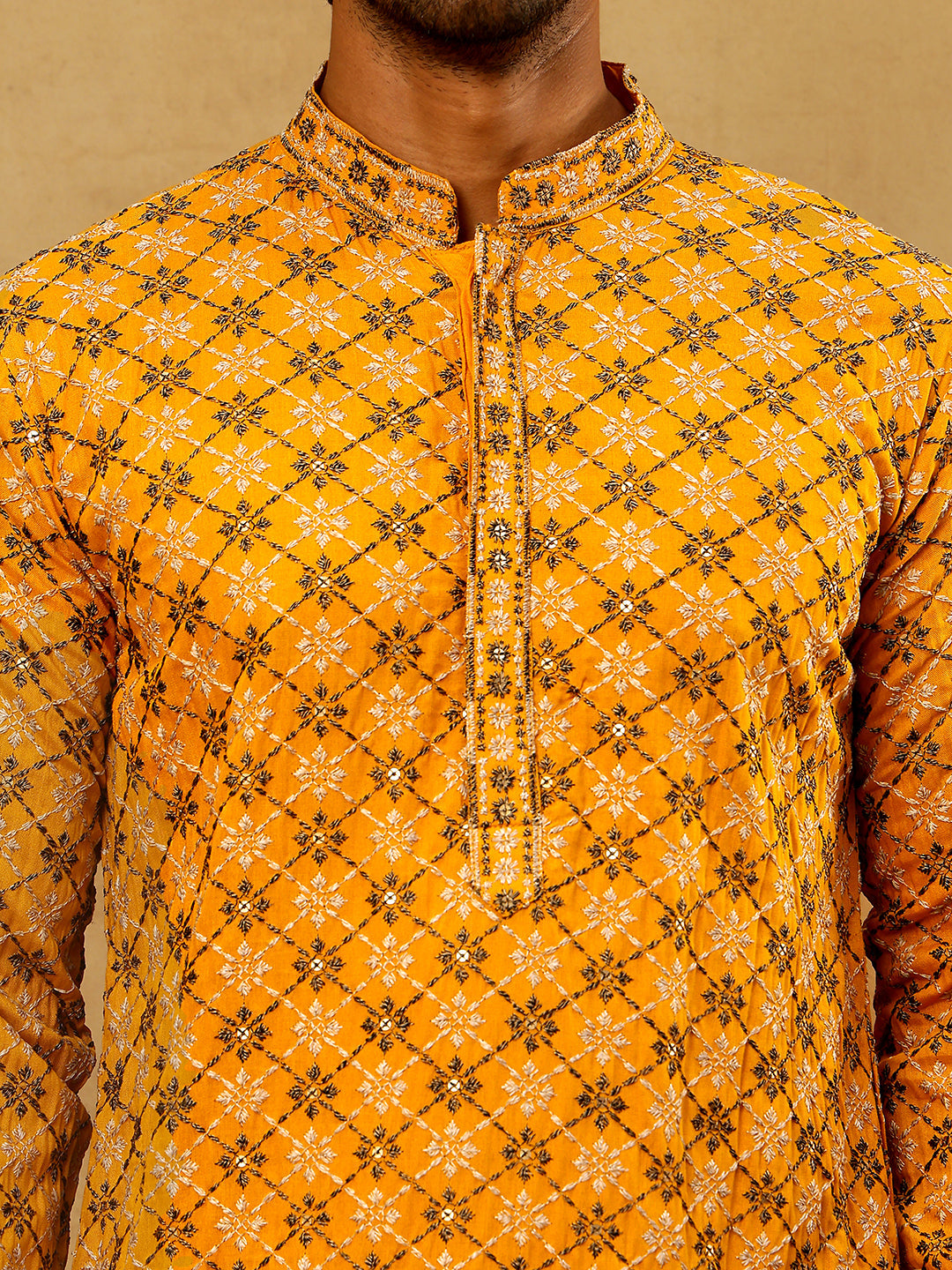 Viscose Rayon Embroidered Sequin Kurta Pyjama ( JOKP PJ11W 5127Mustard )