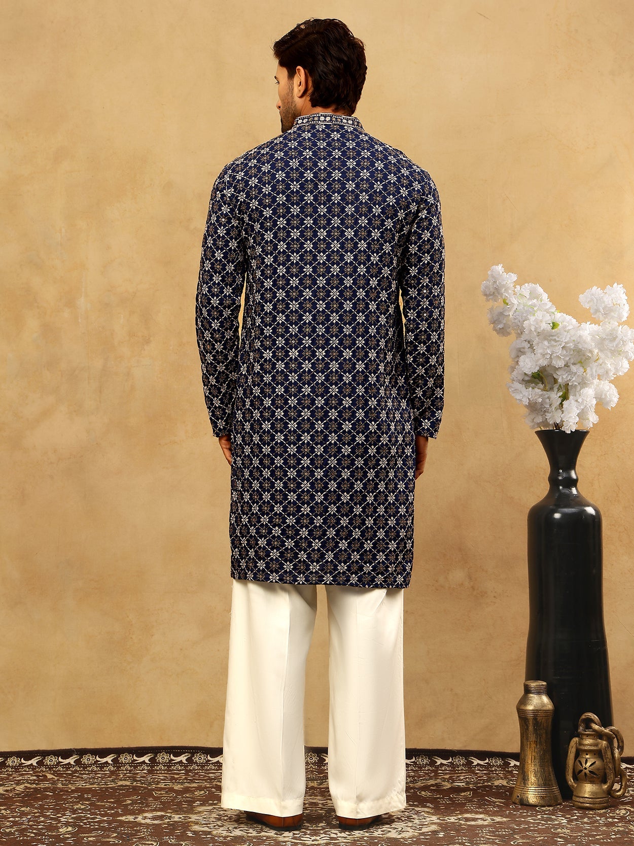 Viscose Rayon Embroidered Sequin Kurta Pyjama ( JOKP PJ11W 5127Navy )