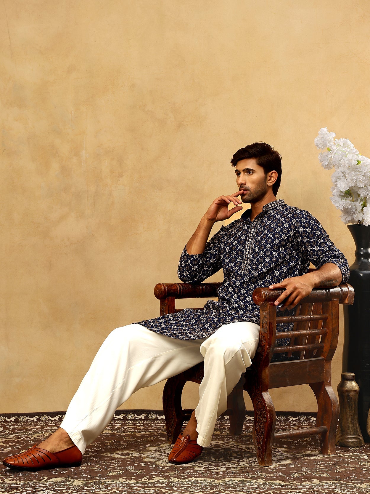 Viscose Rayon Embroidered Sequin Kurta Pyjama ( JOKP PJ11W 5127Navy )