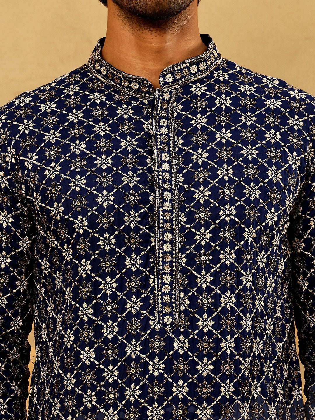 Viscose Rayon Embroidered Sequin Kurta Pyjama ( JOKP PJ11W 5127Navy )
