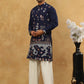 Silk Blend Floral Embroidered Kurta Pyjama Set ( JOKP PJ11W 5140Navy )