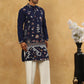 Silk Blend Floral Embroidered Kurta Pyjama Set ( JOKP PJ11W 5140Navy )