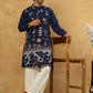 Silk Blend Floral Embroidered Kurta Pyjama Set ( JOKP PJ11W 5140Navy )