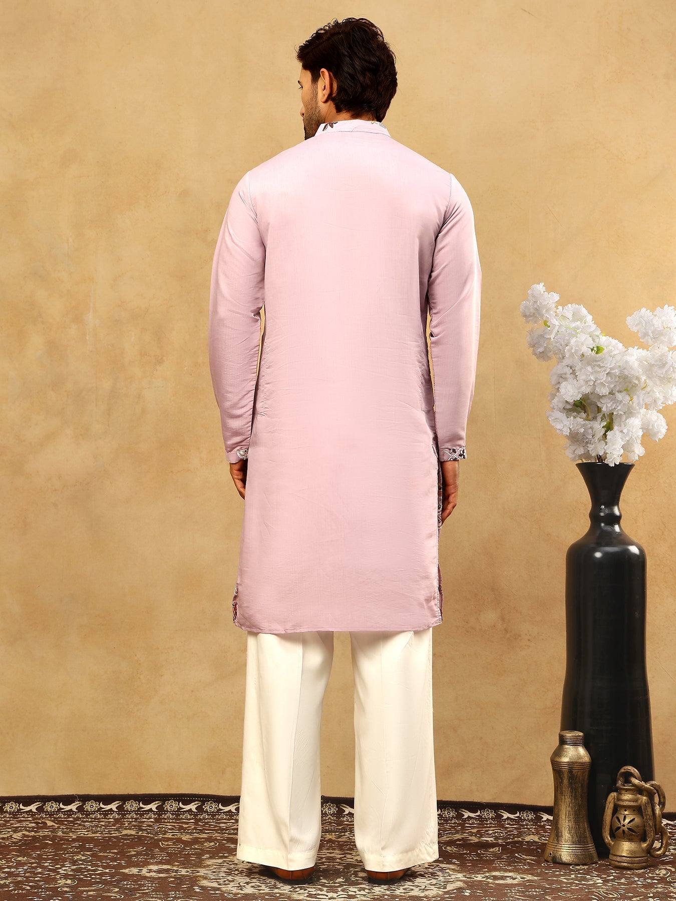 Silk Blend Floral Embroidered Kurta Pyjama Set ( JOKP PJ11W 5140Purple )