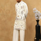 Silk Blend Floral Embroidered Kurta Pyjama Set ( JOKP PJ11W 5140White )
