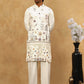 Silk Blend Floral Embroidered Kurta Pyjama Set ( JOKP PJ11W 5140White )