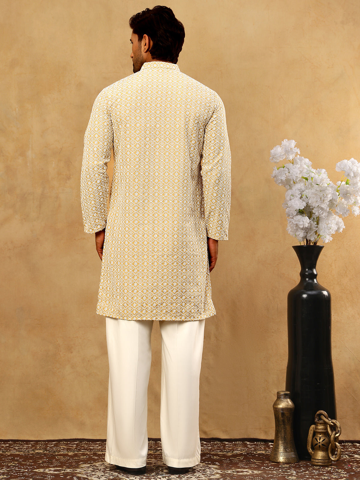 Men’s Chikankari Cotton Kurta Pyjama Set ( JOKP PJ11W 626Beige )