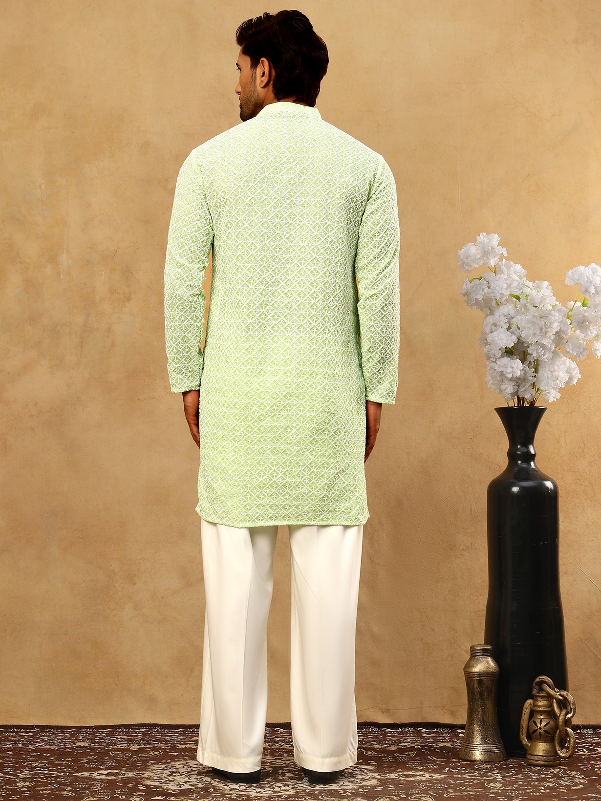 Men’s Chikankari Cotton Kurta Pyjama Set ( JOKP PJ11W 626Green )
