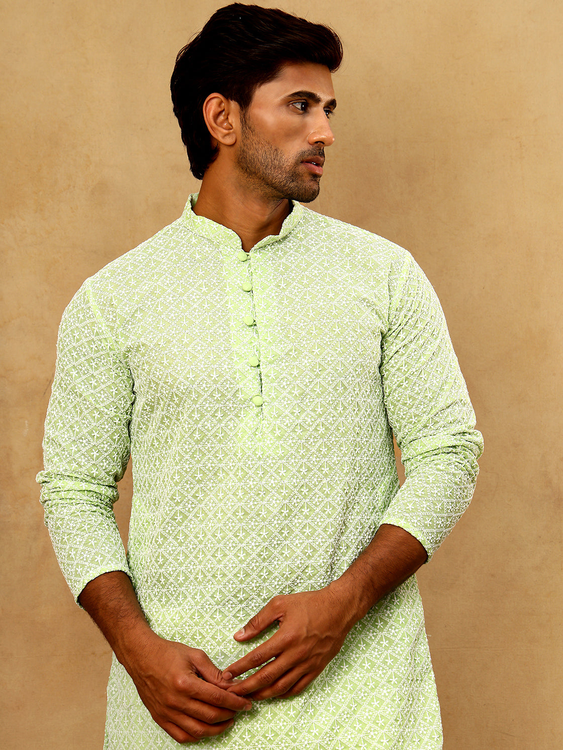 Men’s Chikankari Cotton Kurta Pyjama Set ( JOKP PJ11W 626Green )