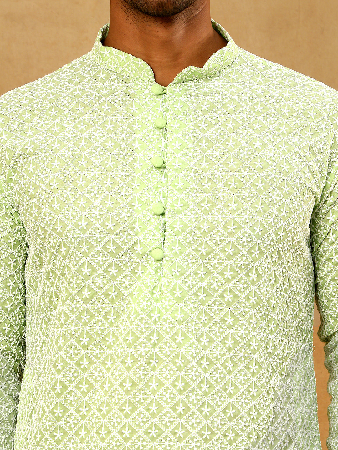 Men’s Chikankari Cotton Kurta Pyjama Set ( JOKP PJ11W 626Green )