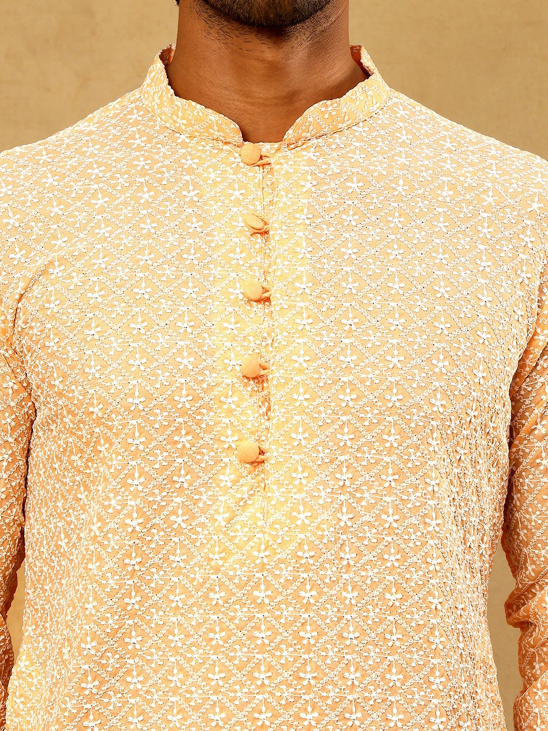 Men’s Chikankari Cotton Kurta Pyjama Set ( JOKP PJ11W 626Orange )
