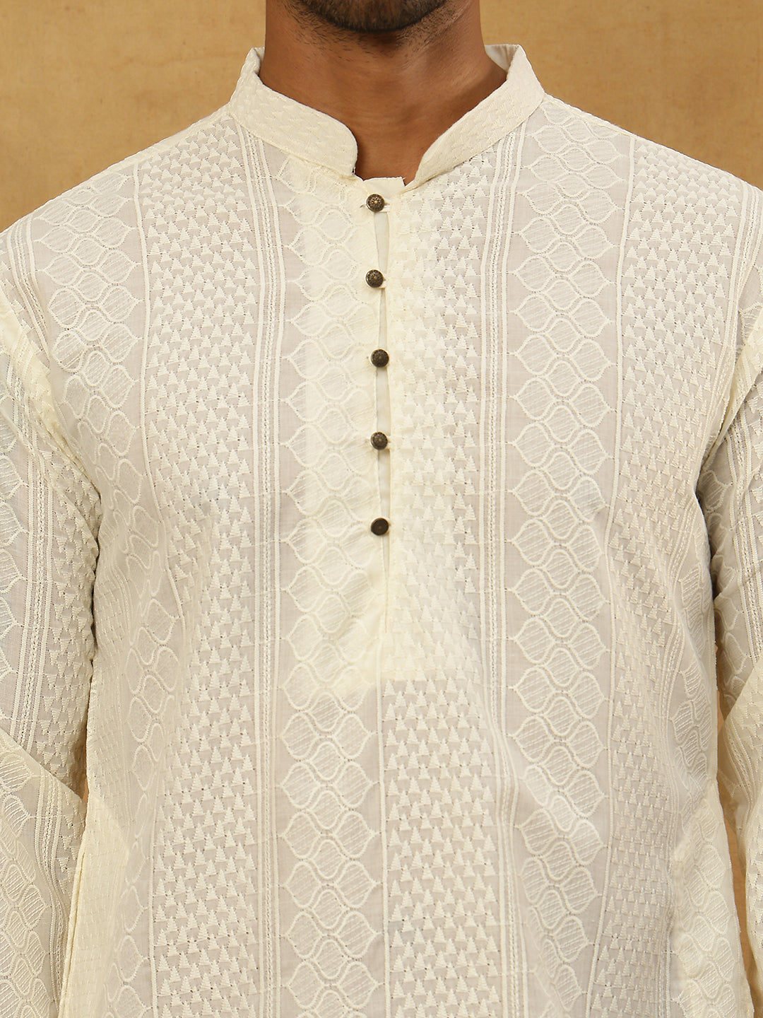 Chikankari Embroidered Kurta Pyjama Set ( JOKP PJ11W 640Cream )