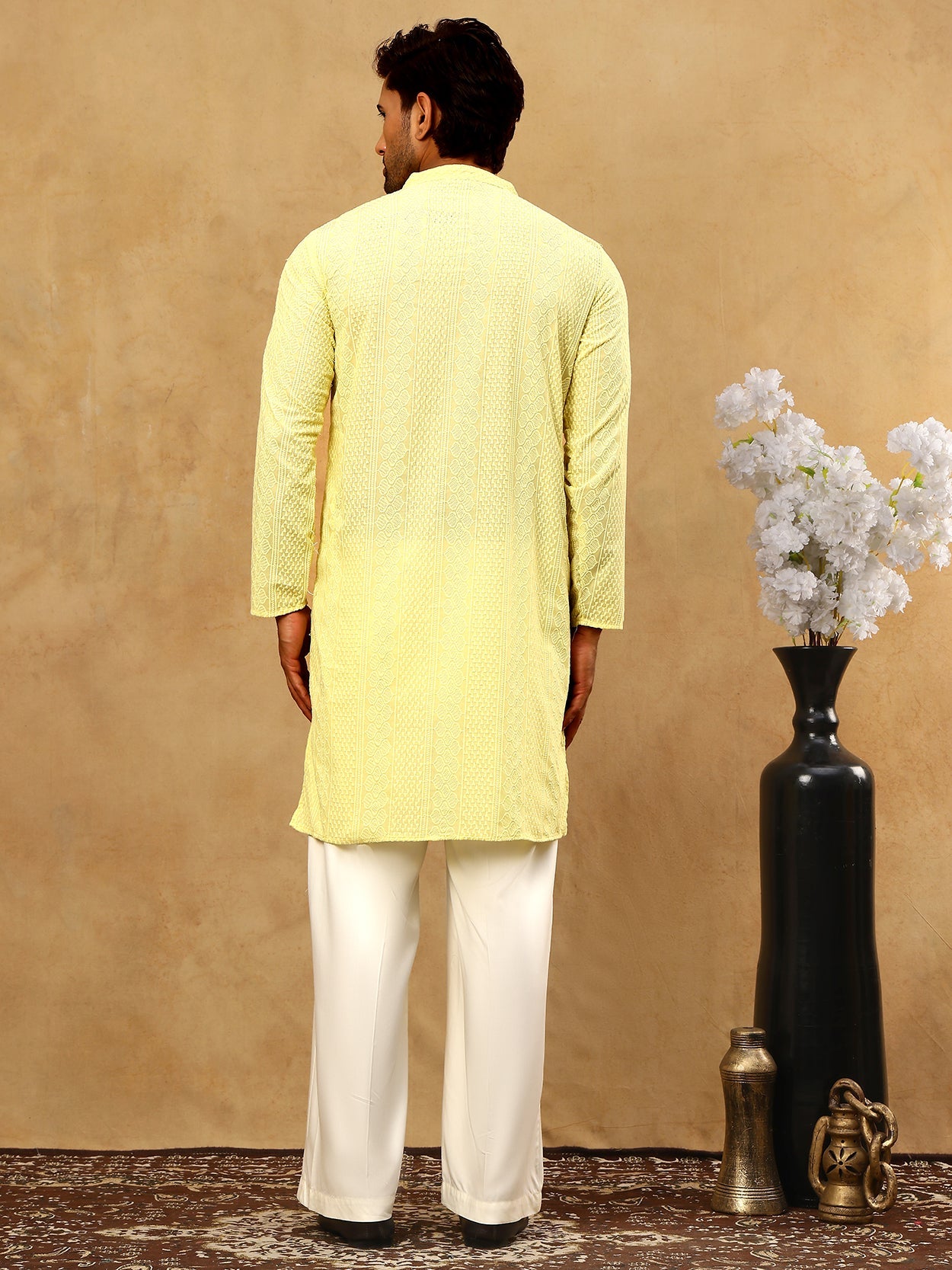 Chikankari Embroidered Kurta Pyjama Set ( JOKP PJ11W 640Lemon )