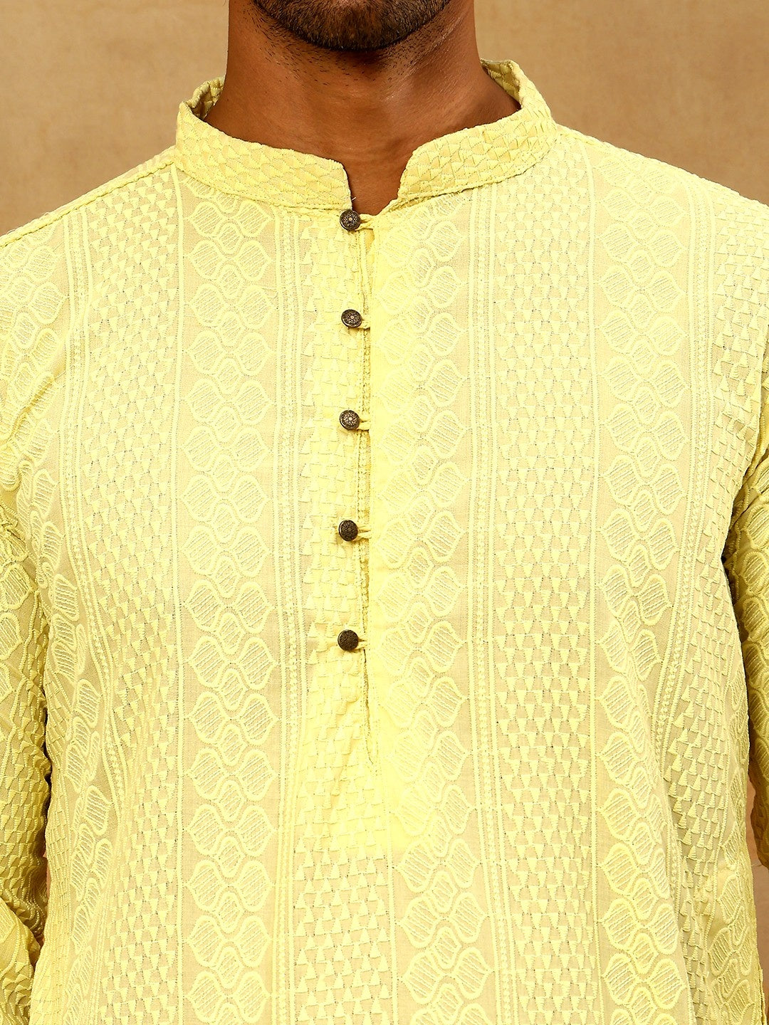 Chikankari Embroidered Kurta Pyjama Set ( JOKP PJ11W 640Lemon )