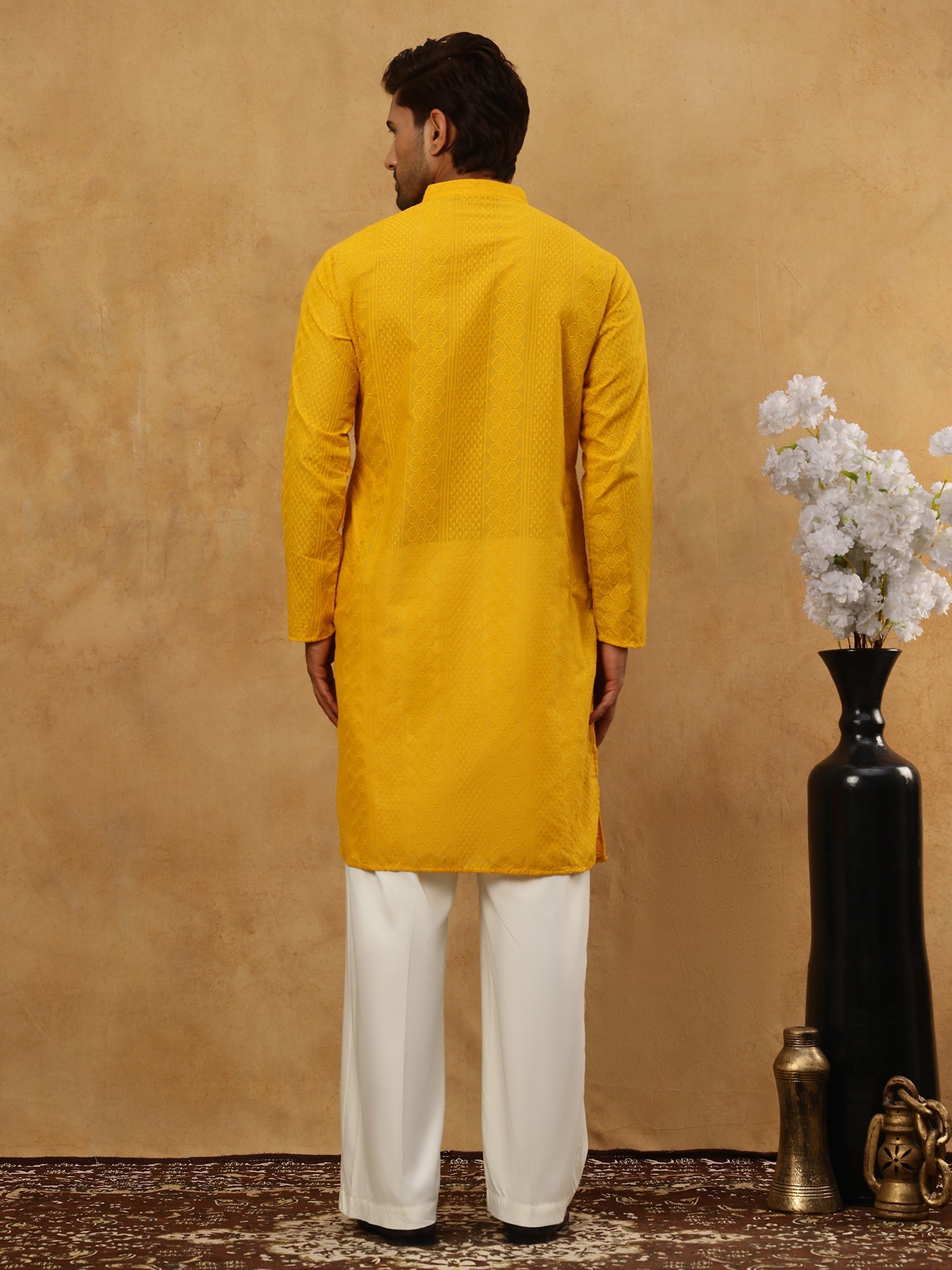Chikankari Embroidered Kurta Pyjama Set ( JOKP PJ11W 640Mustard )