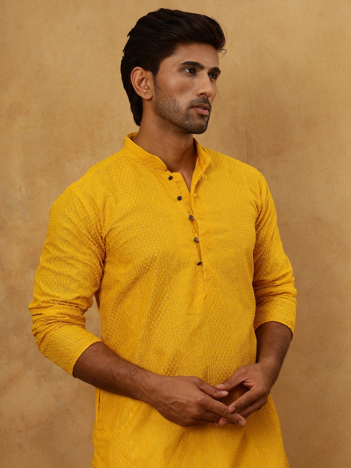 Chikankari Embroidered Kurta Pyjama Set ( JOKP PJ11W 640Mustard )