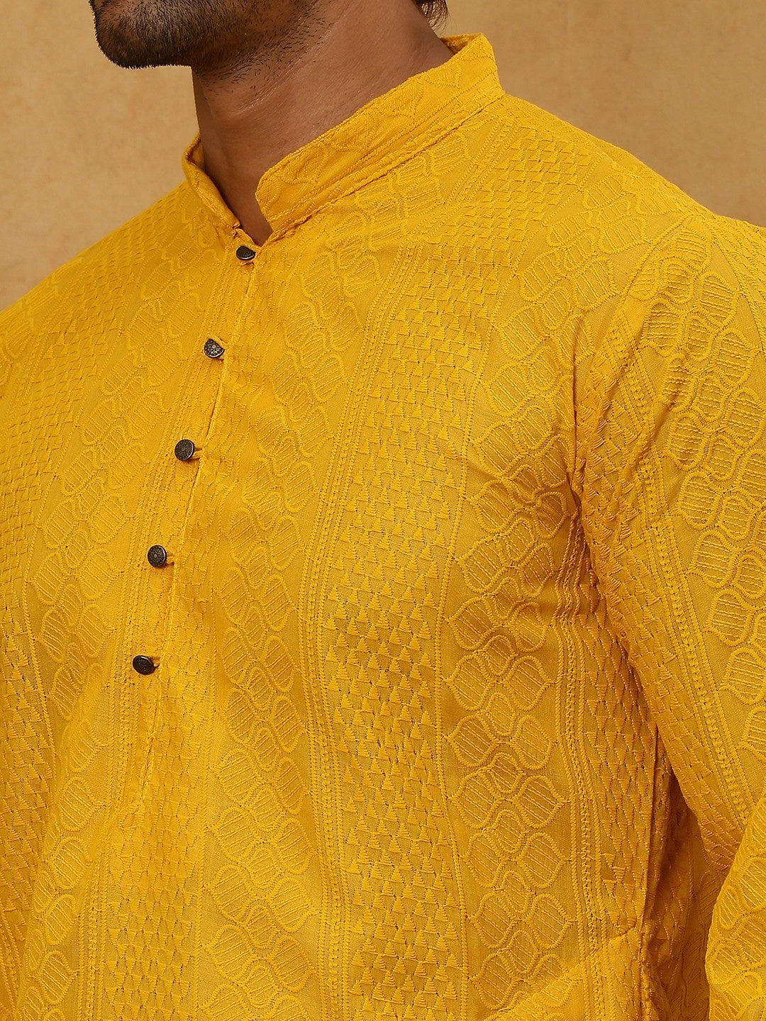 Chikankari Embroidered Kurta Pyjama Set ( JOKP PJ11W 640Mustard )
