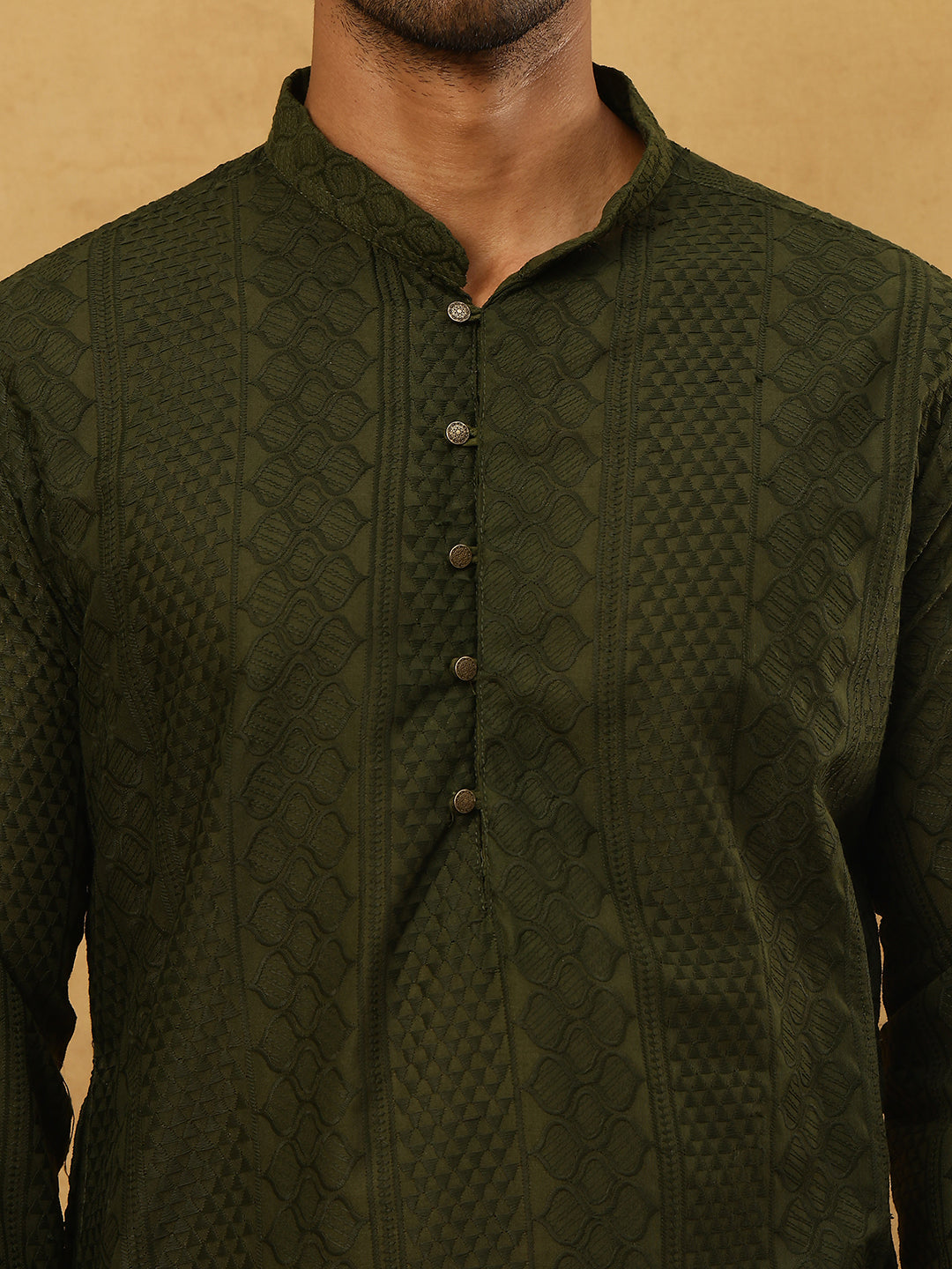 Chikankari Embroidered Kurta Pyjama Set ( JOKP PJ11W 640Olive )