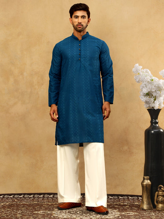 Chikankari Embroidered Kurta Pyjama Set ( JOKP PJ11W 640Teal )