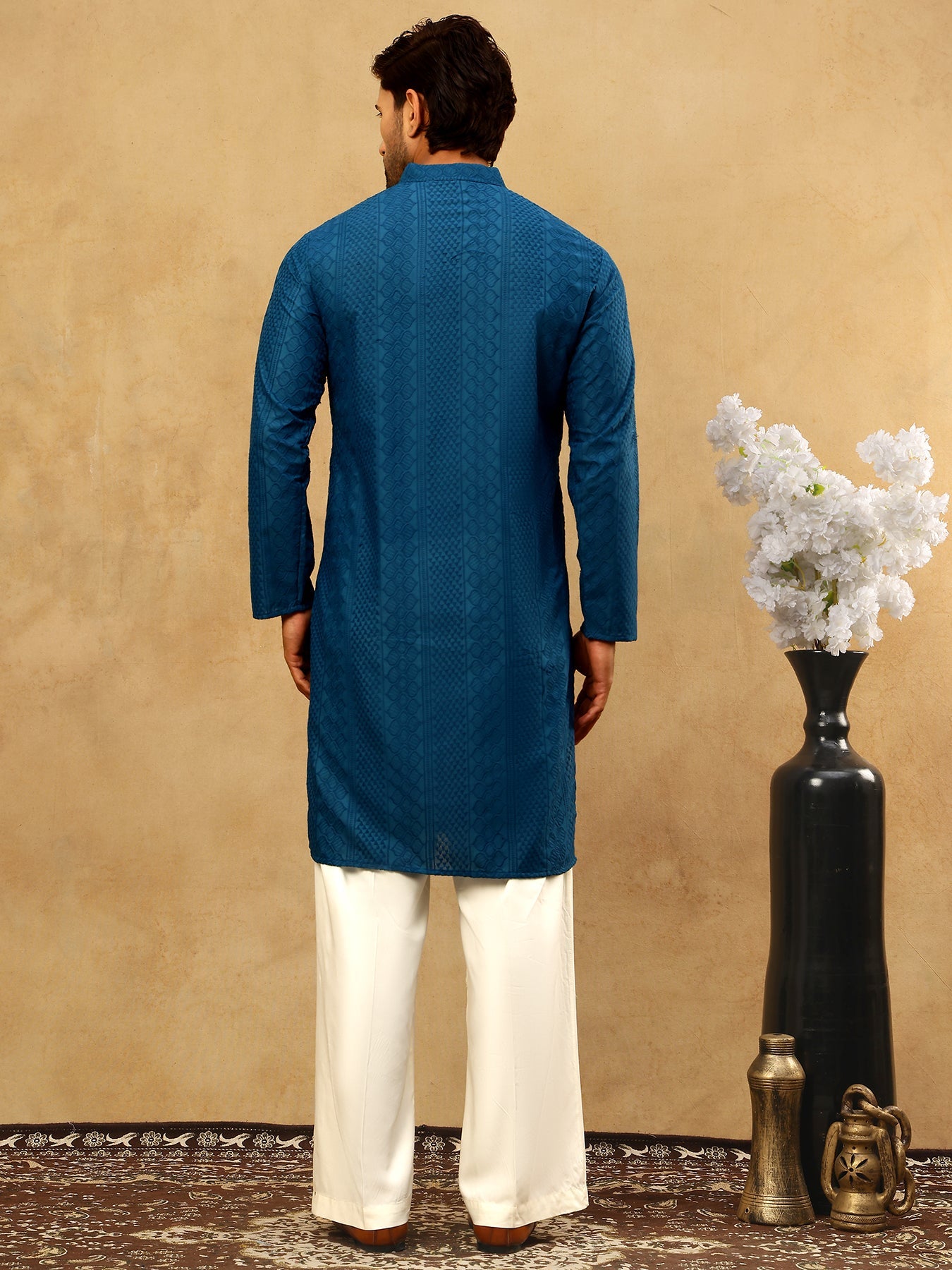 Chikankari Embroidered Kurta Pyjama Set ( JOKP PJ11W 640Teal )