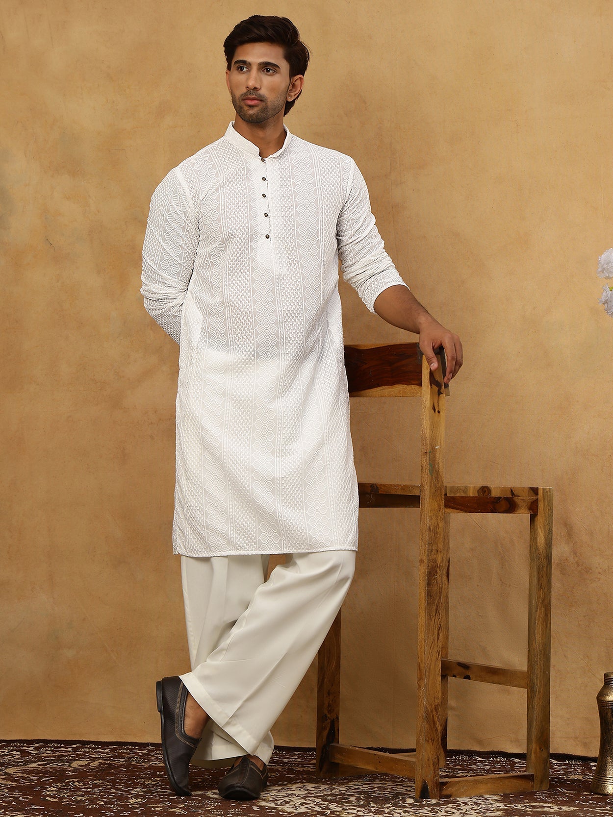 Chikankari Embroidered Kurta Pyjama Set ( JOKP PJ11W 640White )