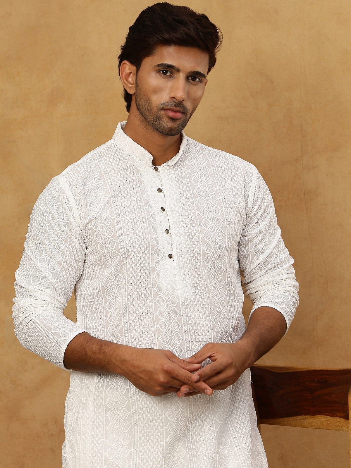 Chikankari Embroidered Kurta Pyjama Set ( JOKP PJ11W 640White )