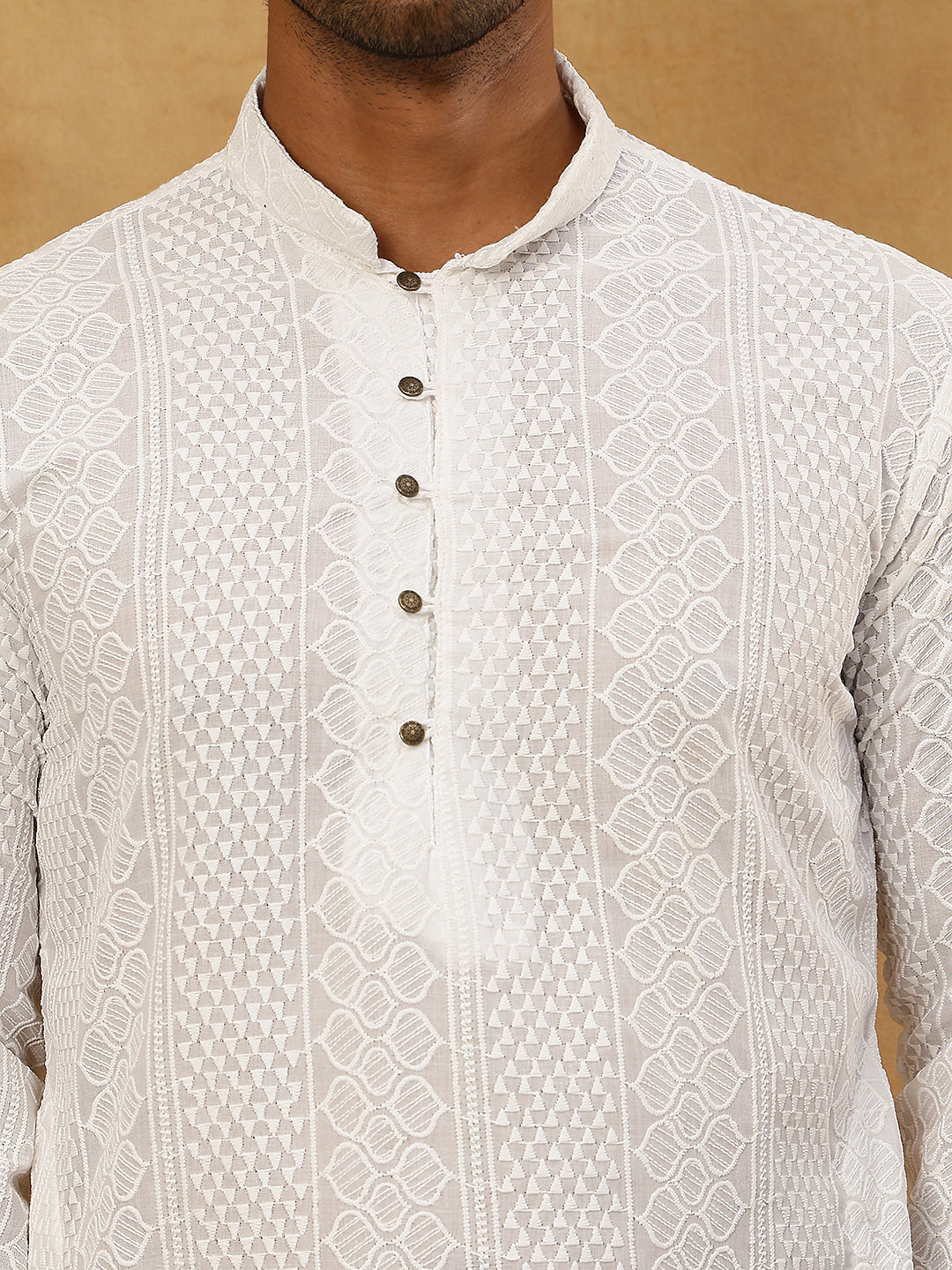 Chikankari Embroidered Kurta Pyjama Set ( JOKP PJ11W 640White )