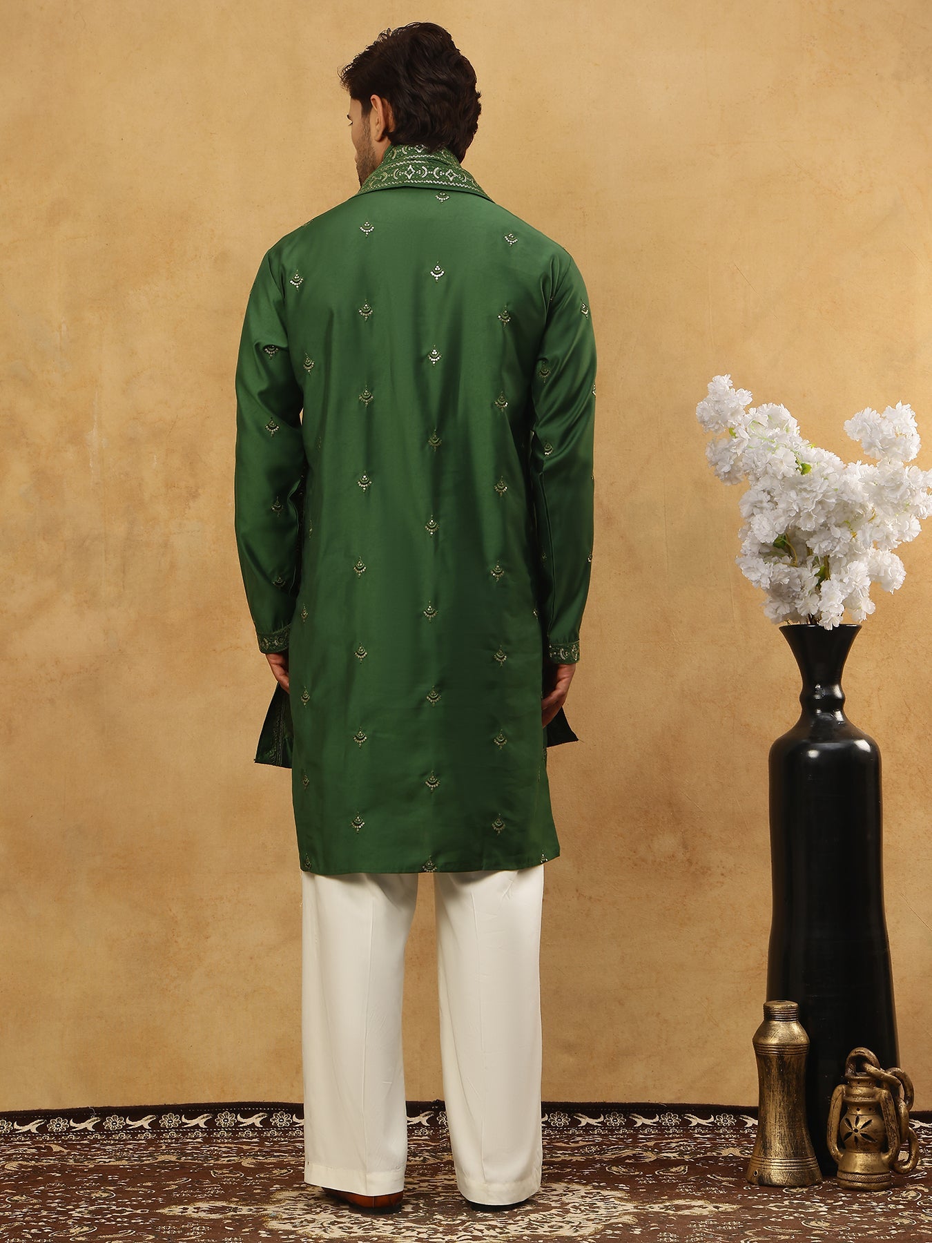 Silk Blend Embroidered Kurta Pyjama with Dupatta ( JOKP PJ11W D 5088Olive )