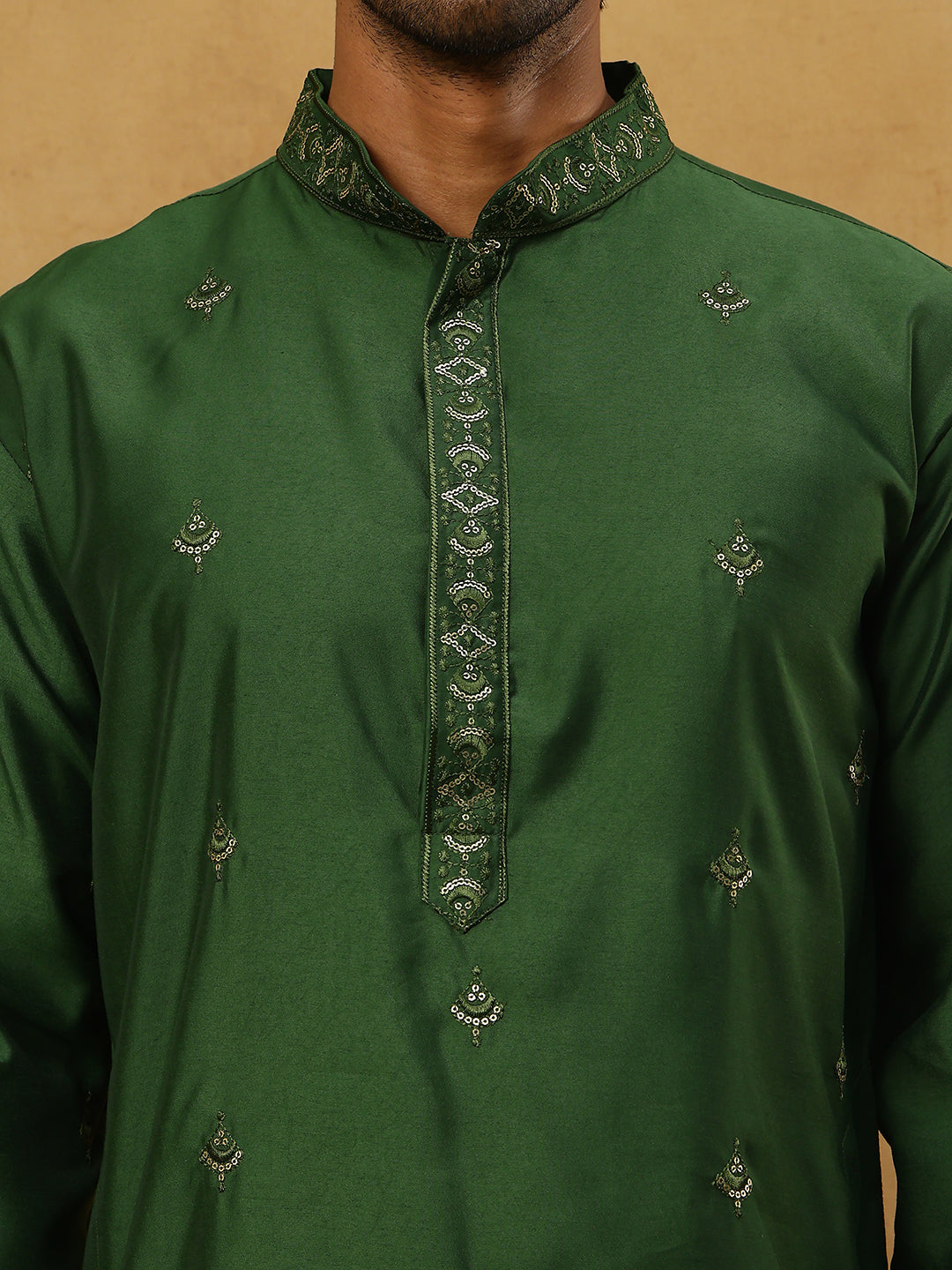 Silk Blend Embroidered Kurta Pyjama with Dupatta ( JOKP PJ11W D 5088Olive )