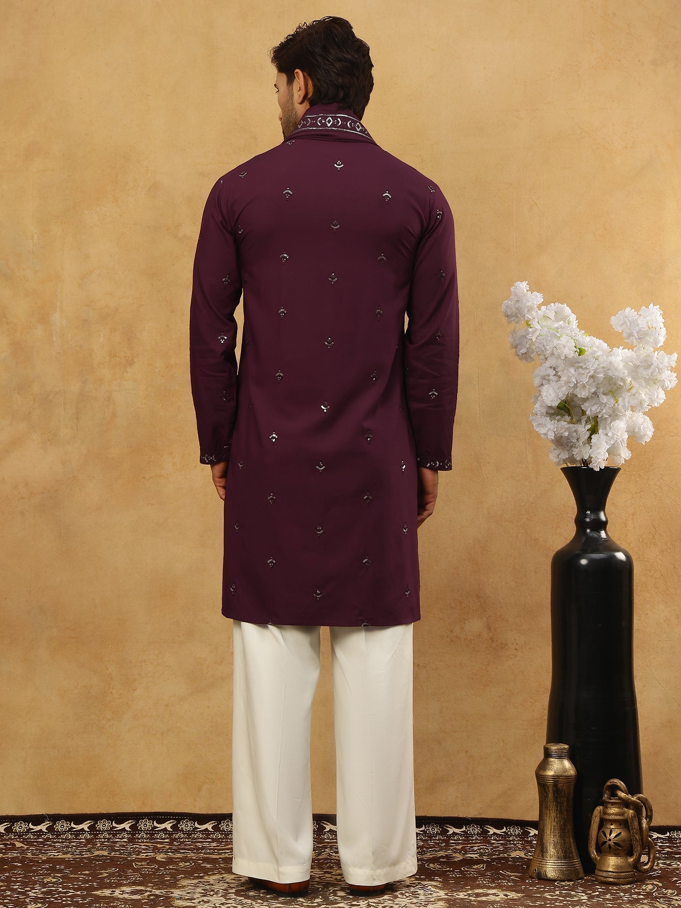 Silk Blend Embroidered Kurta Pyjama with Dupatta ( JOKP PJ11W D 5088Purple )