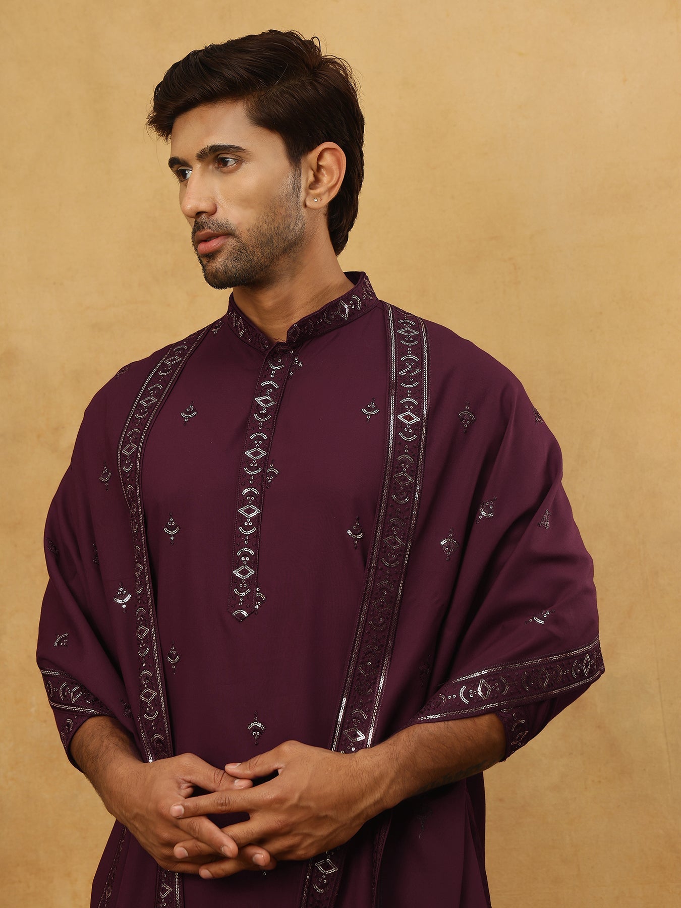 Silk Blend Embroidered Kurta Pyjama with Dupatta ( JOKP PJ11W D 5088Purple )