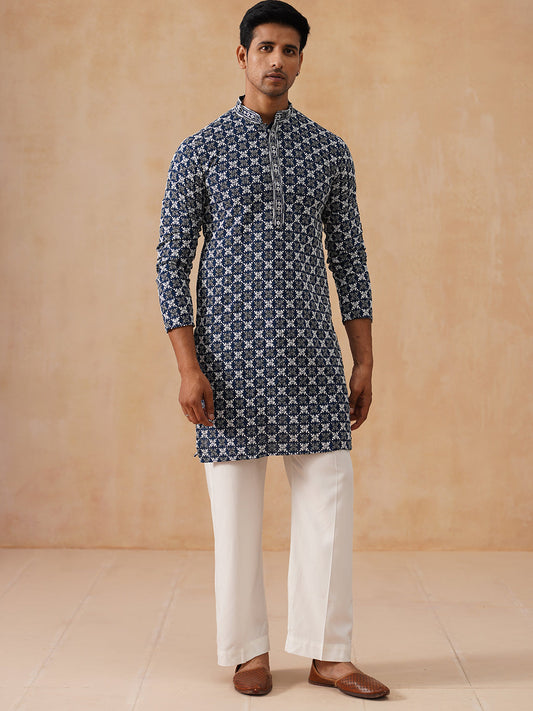 Embroidered Kurta Pyjama for Men ( JOKP PJ11-W 5092 PJ11-W 5092Peacock )