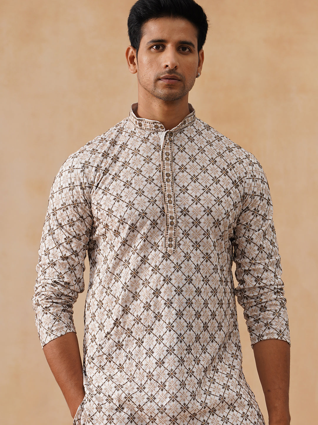 Embroidered Kurta Pyjama Set For Men (JOKP PJ11-W 5127 White )