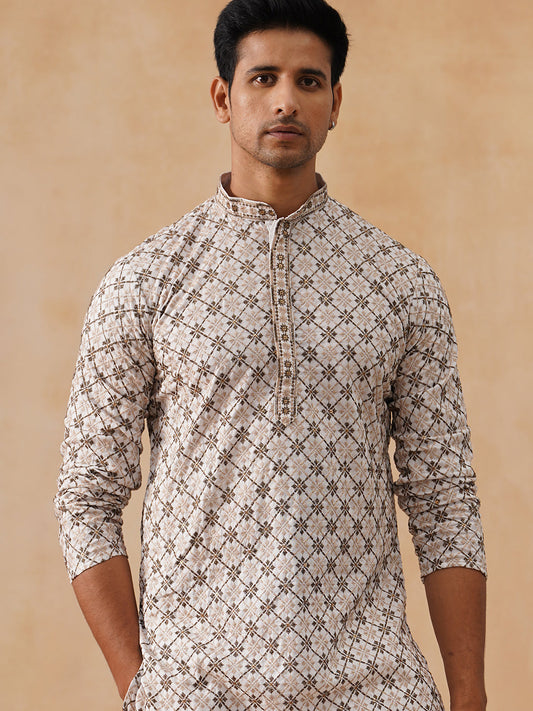 Embroidered Kurta Pyjama Set For Men (JOKP PJ11-W 5127 White )