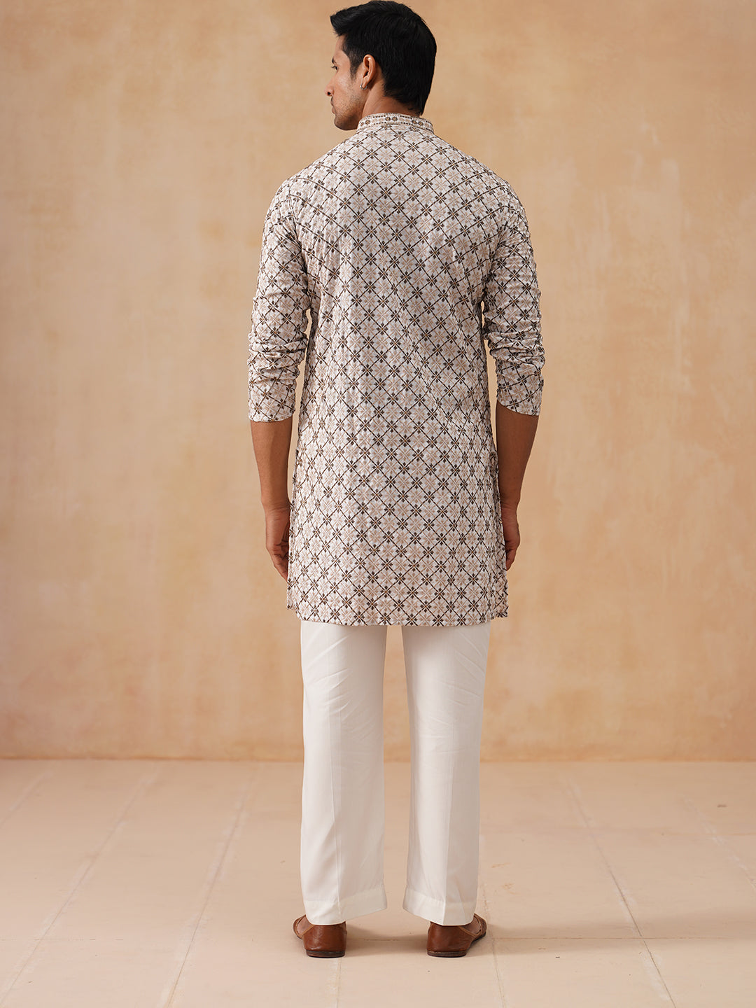 Embroidered Kurta Pyjama Set For Men (JOKP PJ11-W 5127 White )