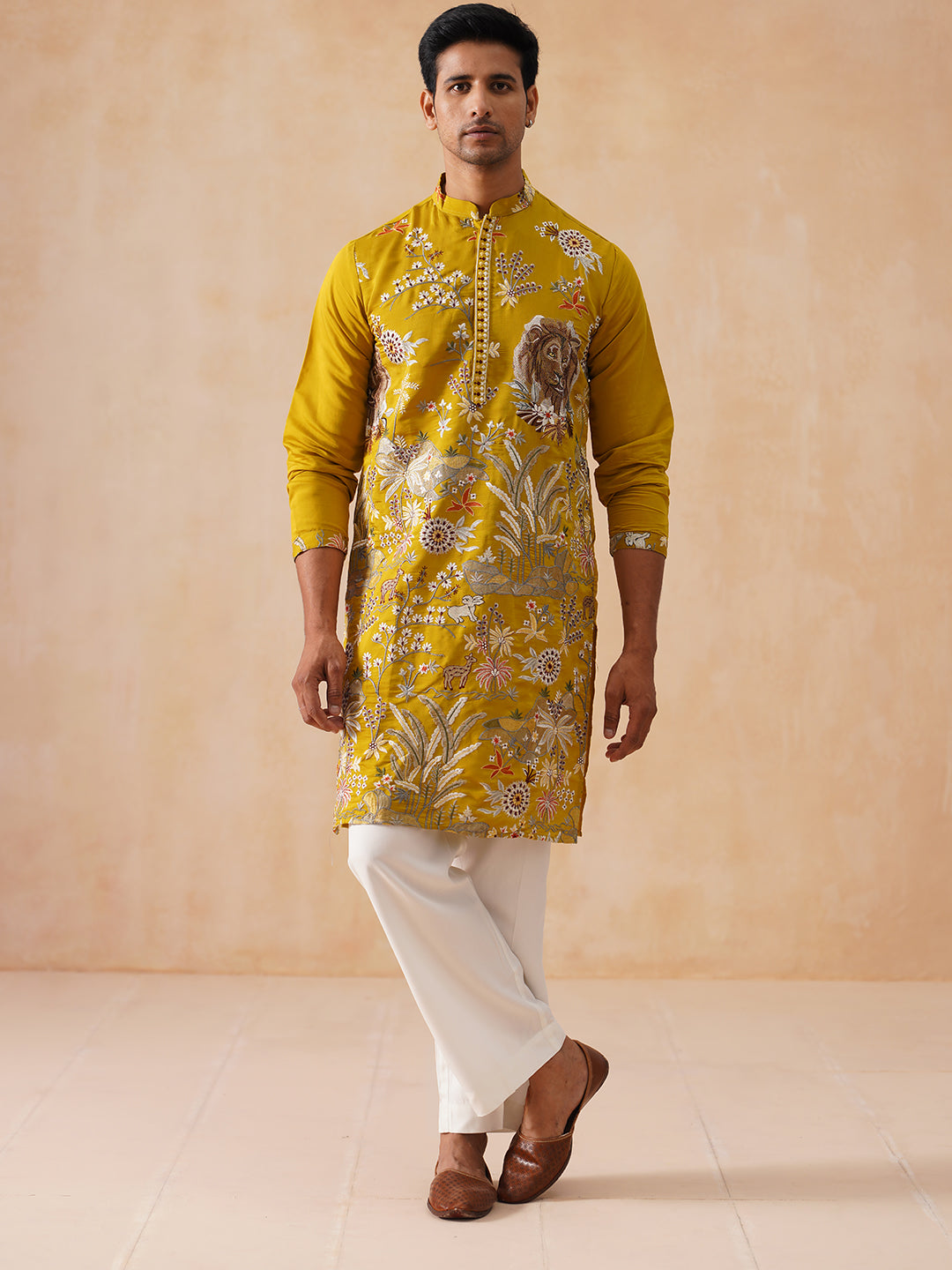 Floral Embroidered and Sequins Kurta Set ( JOKP PJ11-W 5138 PJ11-W 5138Mustard )