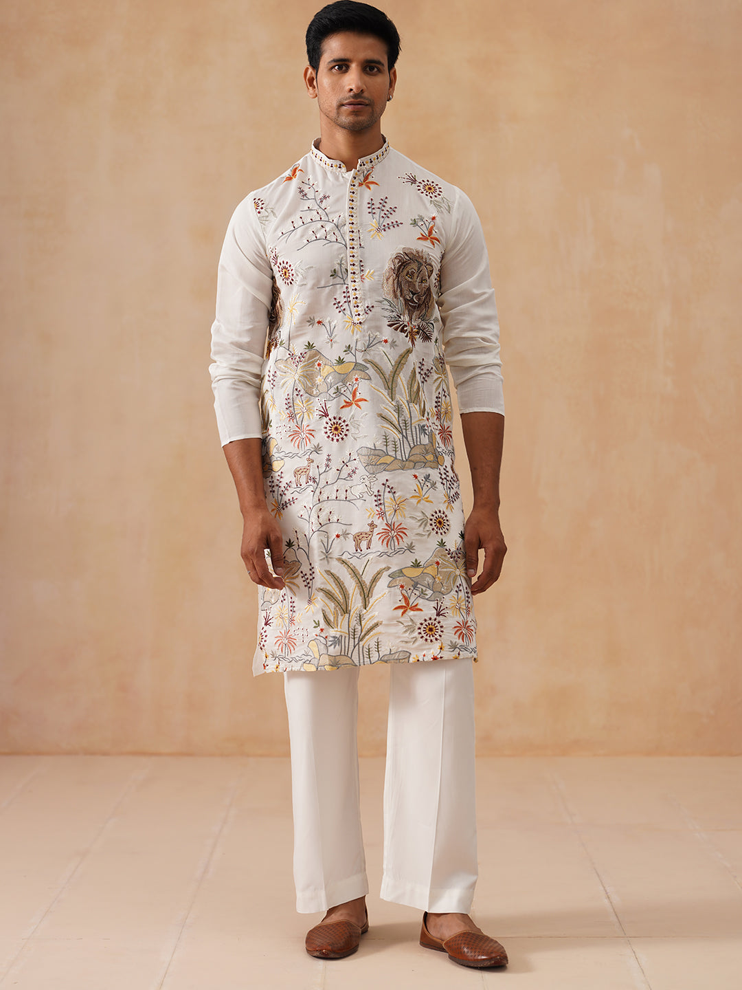 Floral Embroidered and Sequins Kurta Set (JOKP PJ11-W 5138 White )