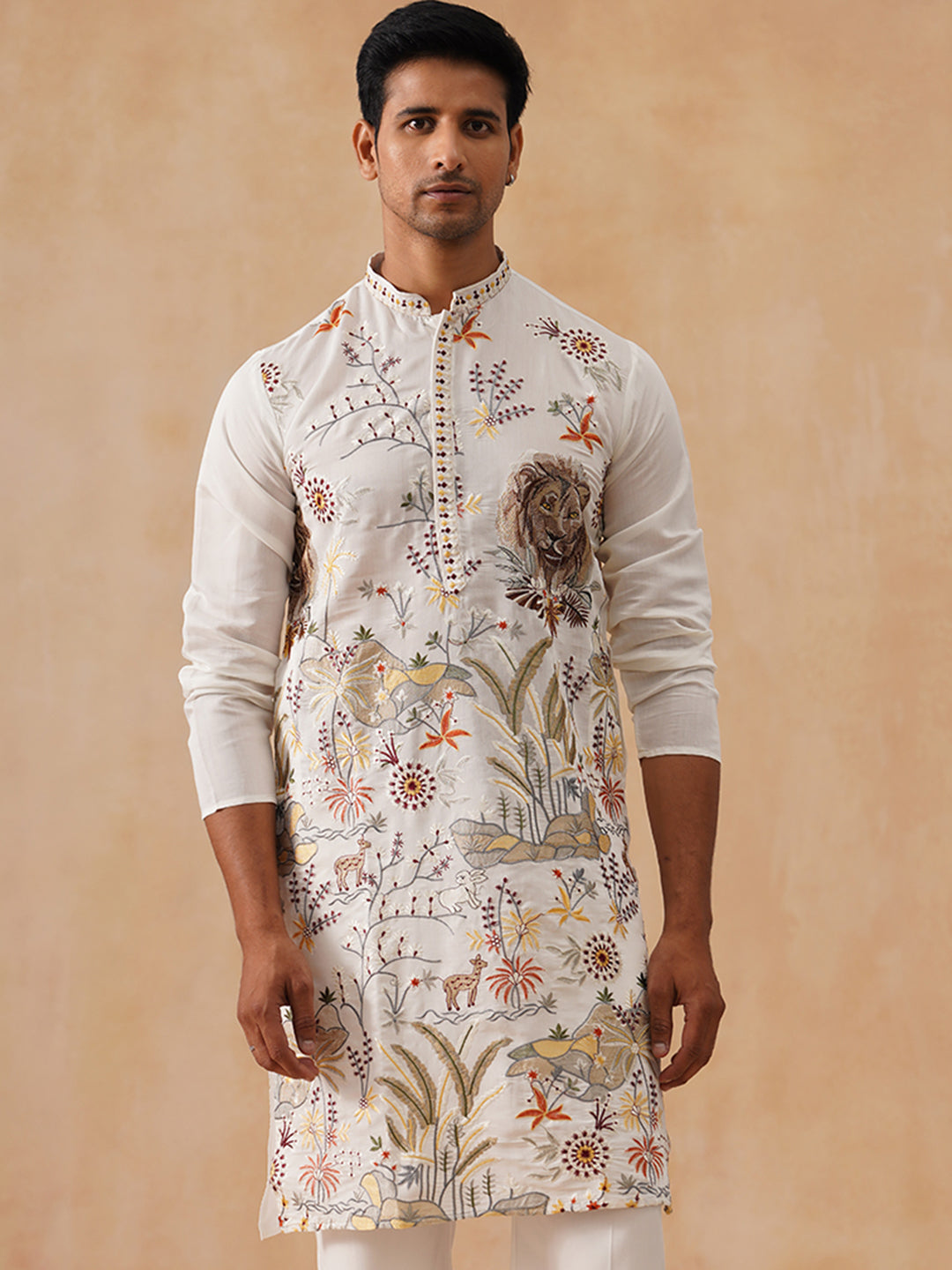 Floral Embroidered and Sequins Kurta (KO 5138 White ) [FF] [L-7-8]