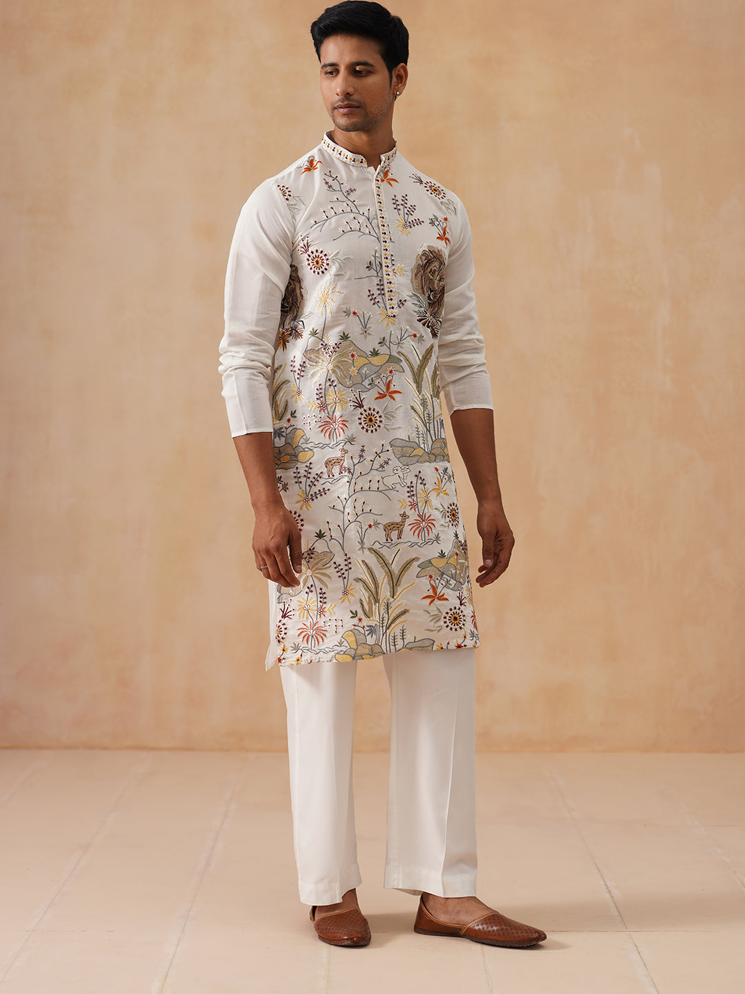 Floral Embroidered and Sequins Kurta Set (JOKP PJ11-W 5138 White )