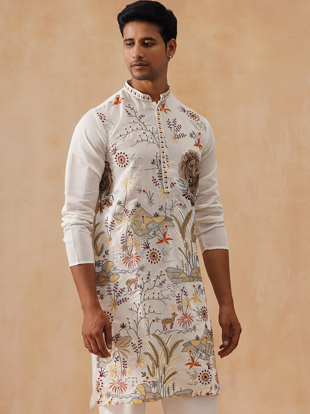 Floral Embroidered and Sequins Kurta (KO 5138 White ) [FF] [L-7-8]