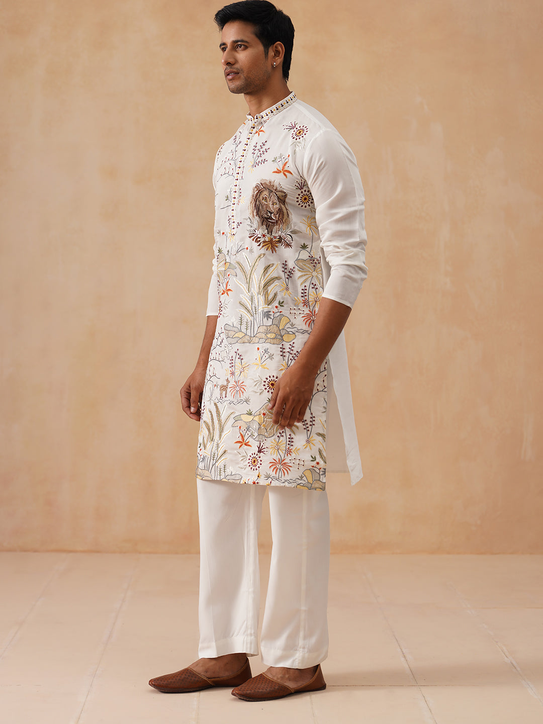 Floral Embroidered and Sequins Kurta Set (JOKP PJ11-W 5138 White )