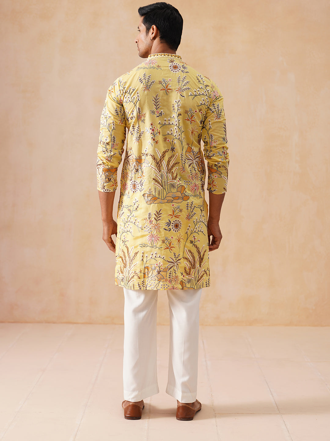 Floral Embroidered Straight Kurta Set (JOKP PJ11-W 5156 Yellow )