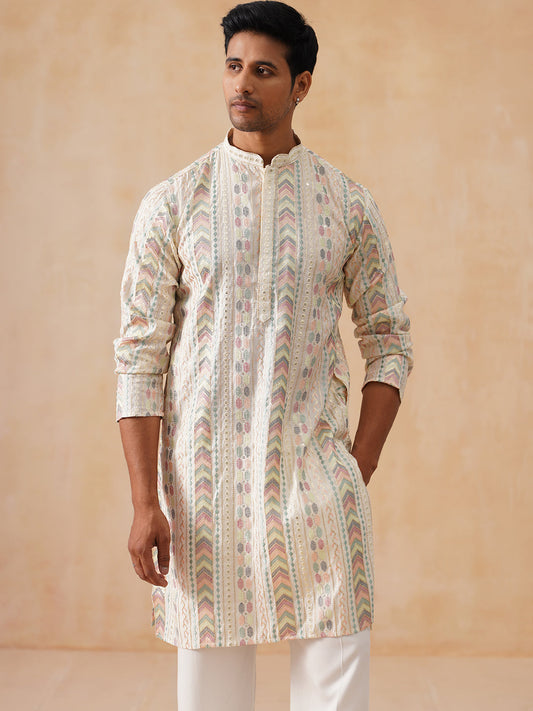 Embroidered and Sequins Kurta Pyjama Set for Men (JOKP PJ11-W 5161 White )