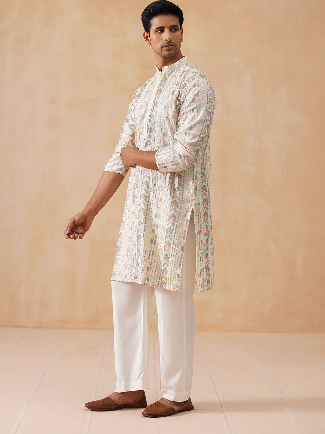 Embroidered and Sequins Kurta Pyjama Set for Men (JOKP PJ11-W 5161 White )