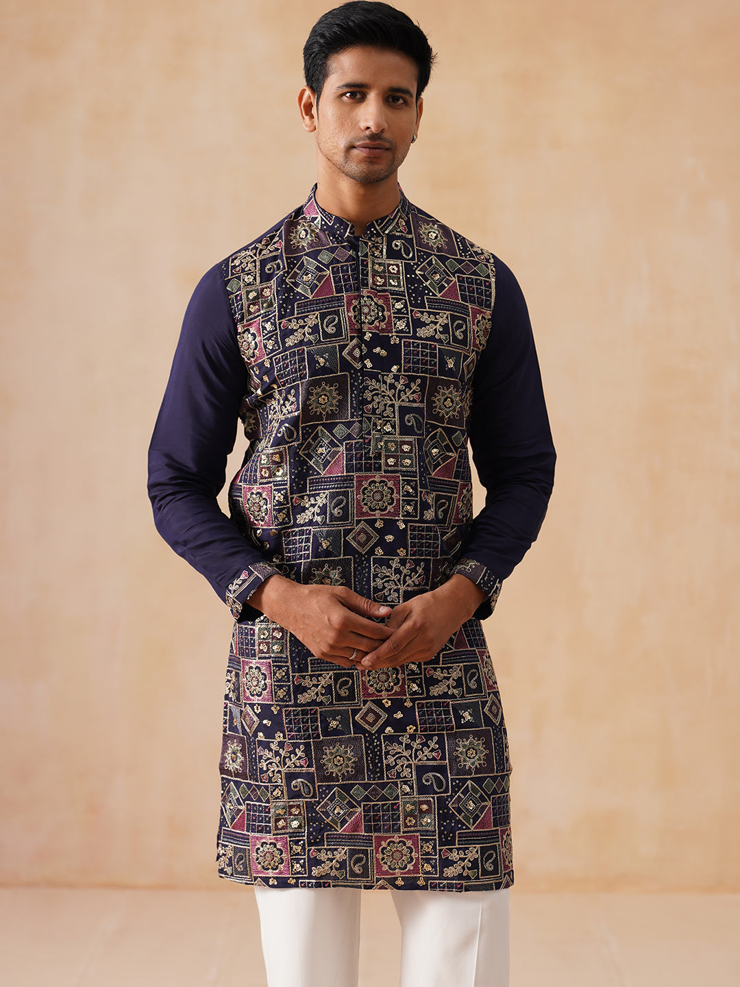 Embroidered Straight Kurta Set For Men ( JOKP PJ11-W 5174 PJ11-W 5174Navy )