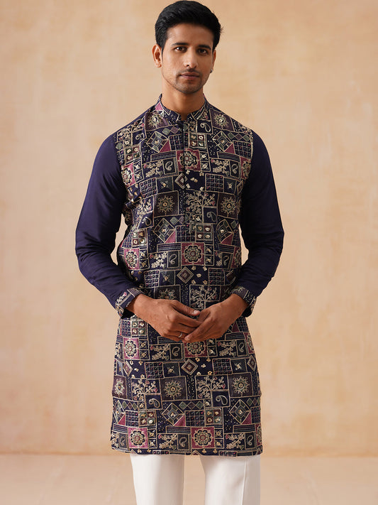 Embroidered Straight Kurta Set For Men ( JOKP PJ11-W 5174 PJ11-W 5174Navy )