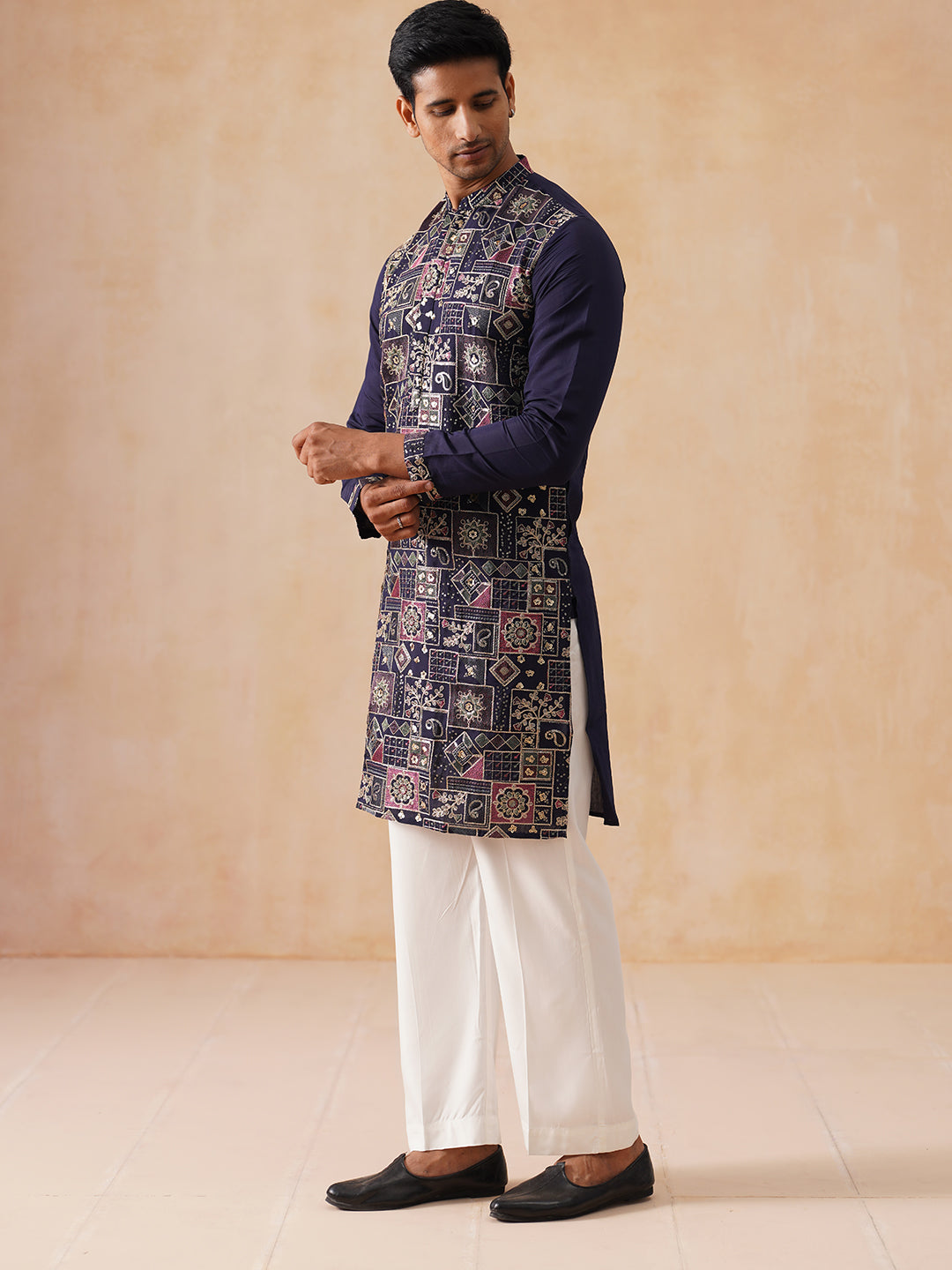 Embroidered Straight Kurta Set For Men ( JOKP PJ11-W 5174 PJ11-W 5174Navy )