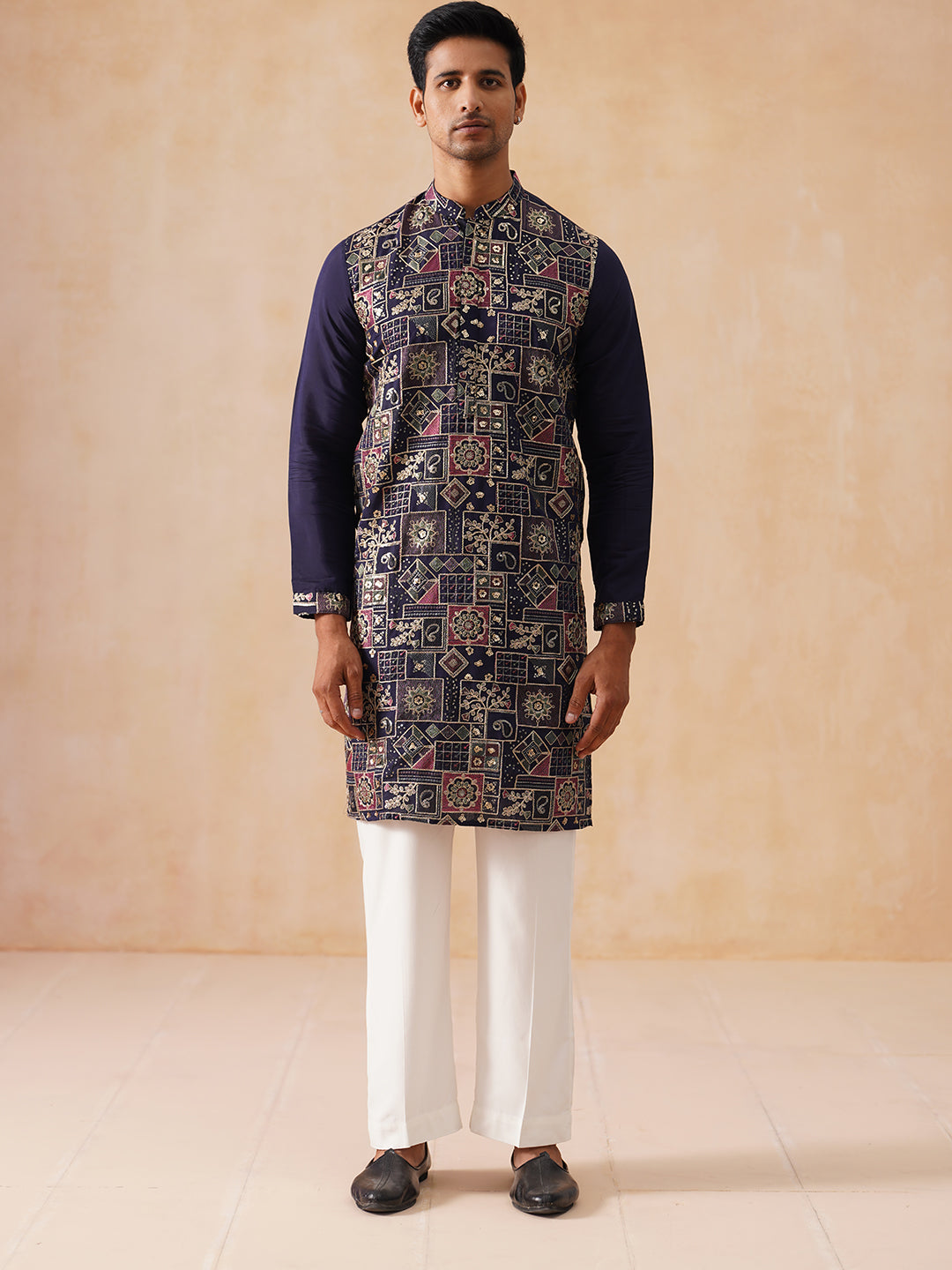 Embroidered Straight Kurta Set For Men ( JOKP PJ11-W 5174 PJ11-W 5174Navy )