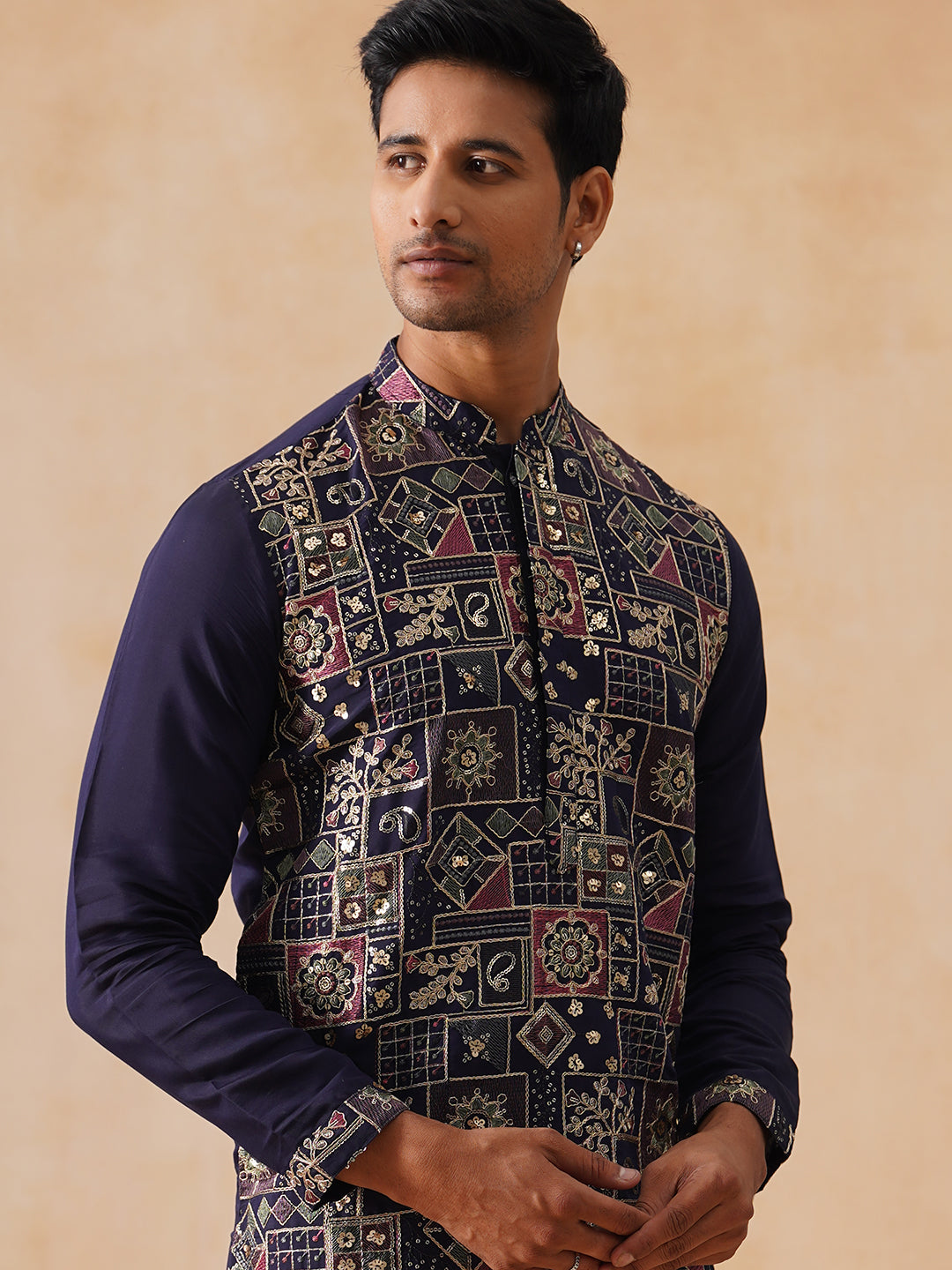 Embroidered Straight Kurta Set For Men ( JOKP PJ11-W 5174 PJ11-W 5174Navy )